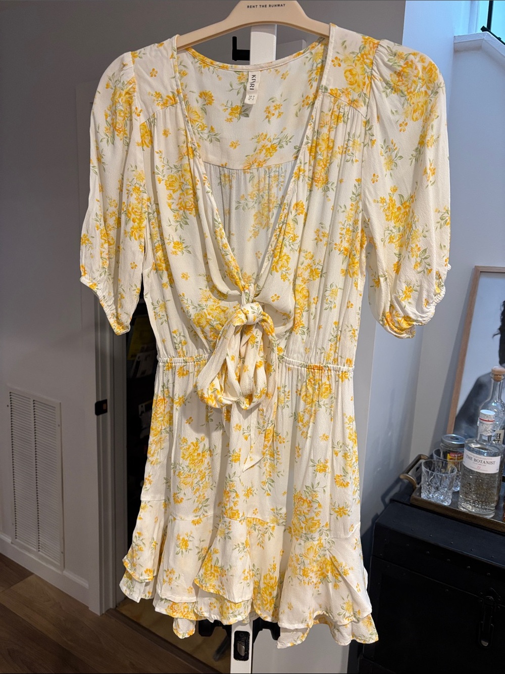 Kivari Cream Mini Dress with Yellow Floral Print